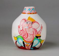 Handcrafted Ceramic Kalighat Ganesha Decorative Folk Art Vase
